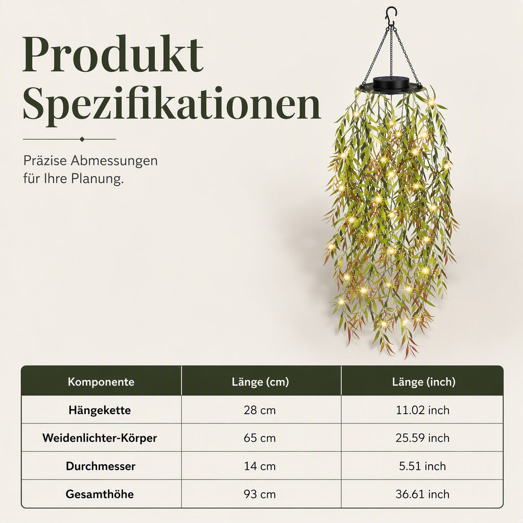 Solarbetriebene Weidenblatt-Hängelichterkette