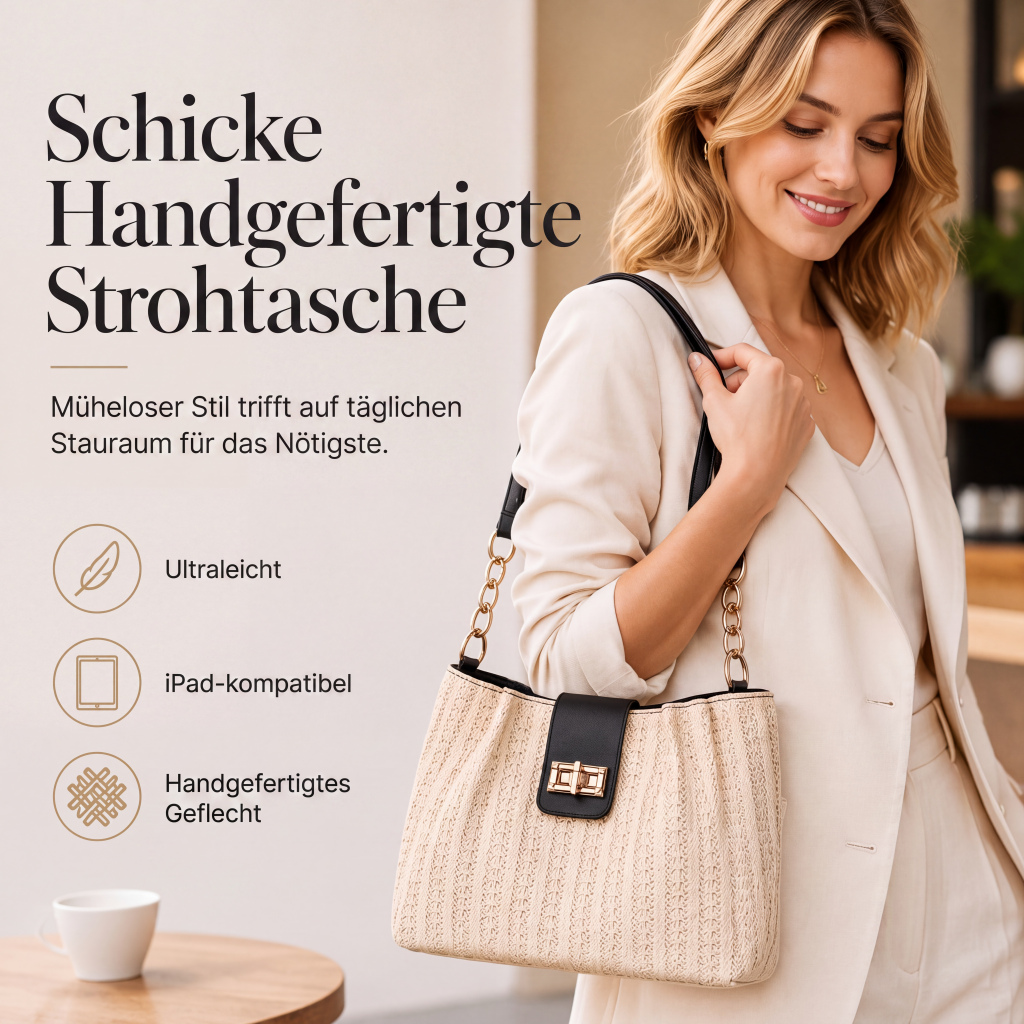 📢📢50% RABATT NU!! ⏰Geräumige Stroh-Schultertasche für Pendler