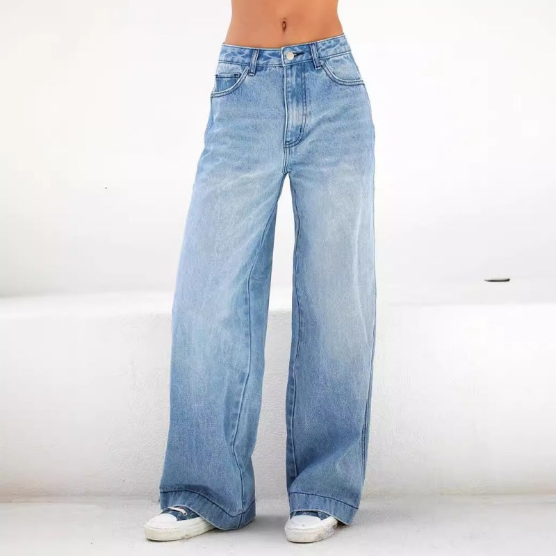 Damen-Jeanshose mit hoher Taille und weitem Bein Erfolg