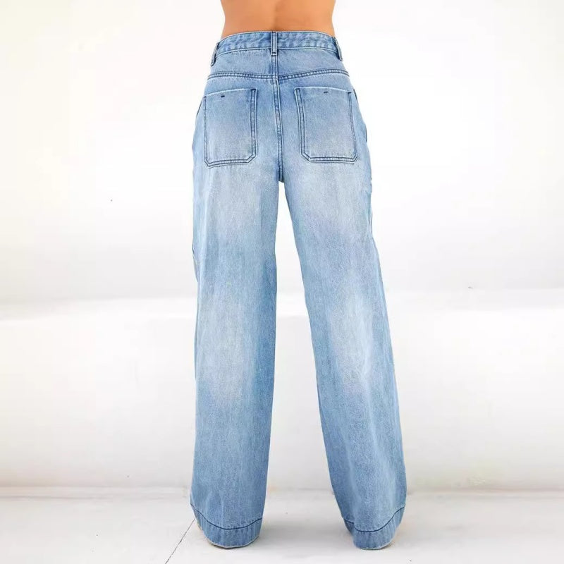 Damen-Jeanshose mit hoher Taille und weitem Bein Erfolg