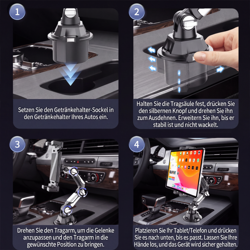 🚗📱Faltbare Auto-Tablet-Halterung für den Getränkehalter