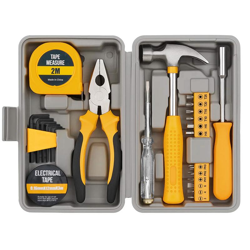 🔥Hot Sale🔥Tragbares 24-teiliges Haushaltswerkzeugset – inkl. Aufbewahrungsbox, Hammer, Schraubendreher, Zange, Maßband & Bits für DIY-Hausreparaturen