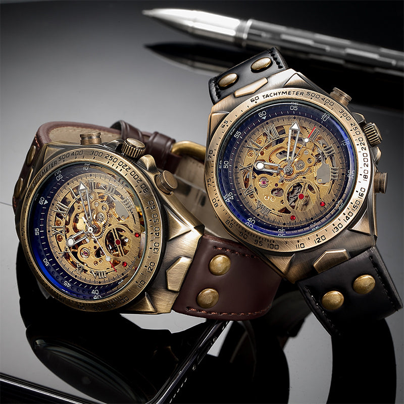 📢📢 40% RABATT !!⏰ Mechanische Retro-Uhr – Automatikwerk, Doppel-Armbandwahl (Stahl/Leder) – Vintage-Stil, moderne Präzision ✨