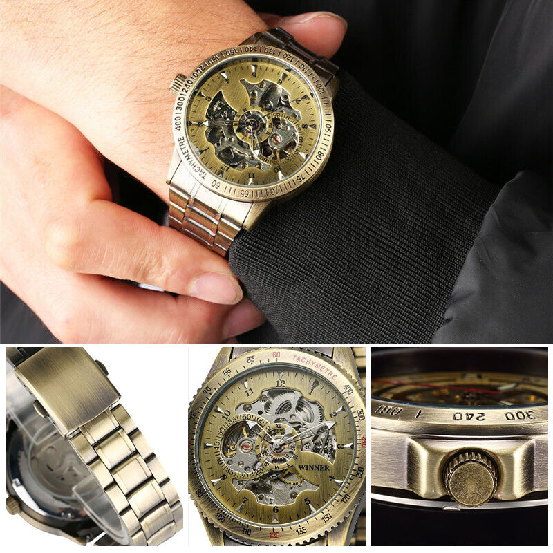📢📢 40% RABATT !!⏰ Mechanische Retro-Uhr – Automatikwerk, Doppel-Armbandwahl (Stahl/Leder) – Vintage-Stil, moderne Präzision ✨