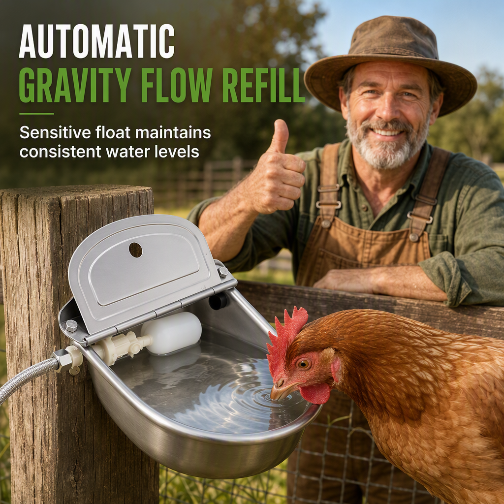 ⏳Zeitlich begrenzt 50% RABATT!⏰🤖 Automatisches 304 Edelstahl-Tränkebecken – Schwimmer & Ablaufloch für Rinder, Pferde, Schafe & Hunde 🐄🐴🐕