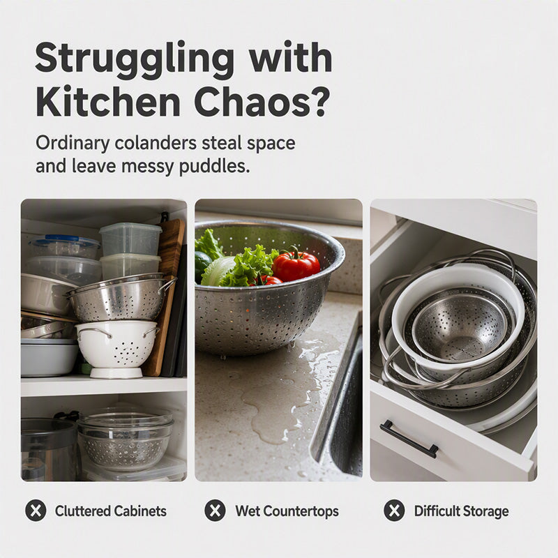 3-teiliges faltbares Sieb-Set mit Abtropfbasis