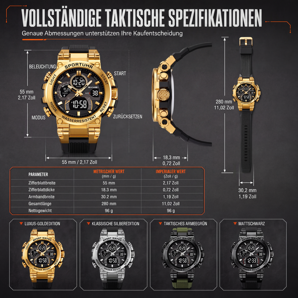 📢📢50% RABATT !!⏰Taktische Digital-Sportuhr im Stil 50M, wasserdicht und multifunktional