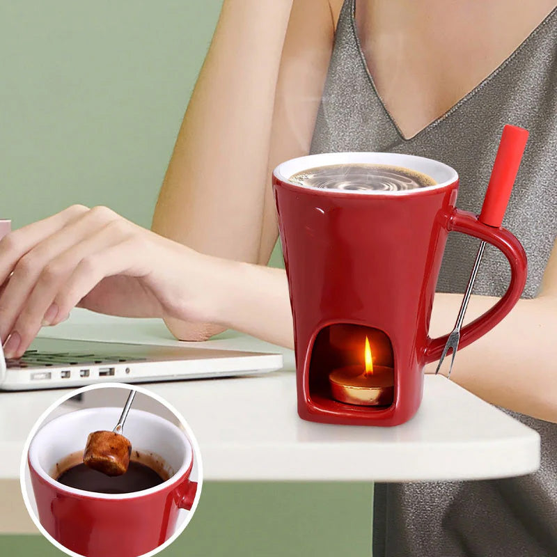 🥳2026 HEISSER DEAL🥳💞50K+ VERKAUFT! 🍫🕯️ 50% RABATT! Keramik Schoko-Fonduetasse – Teelicht-Warmhaltung, inkl. Fonduegabel. Perfekt für Dates & Weihnachten! 🎄💚