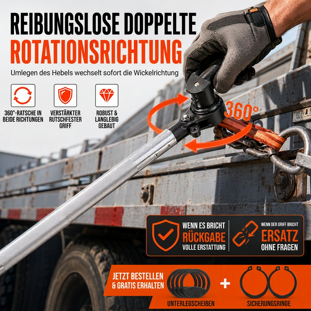 🔧50% RABATT⏰Ratschenschlüssel für LKW-Seile, 360° drehbar, stabil & belastbar🚛