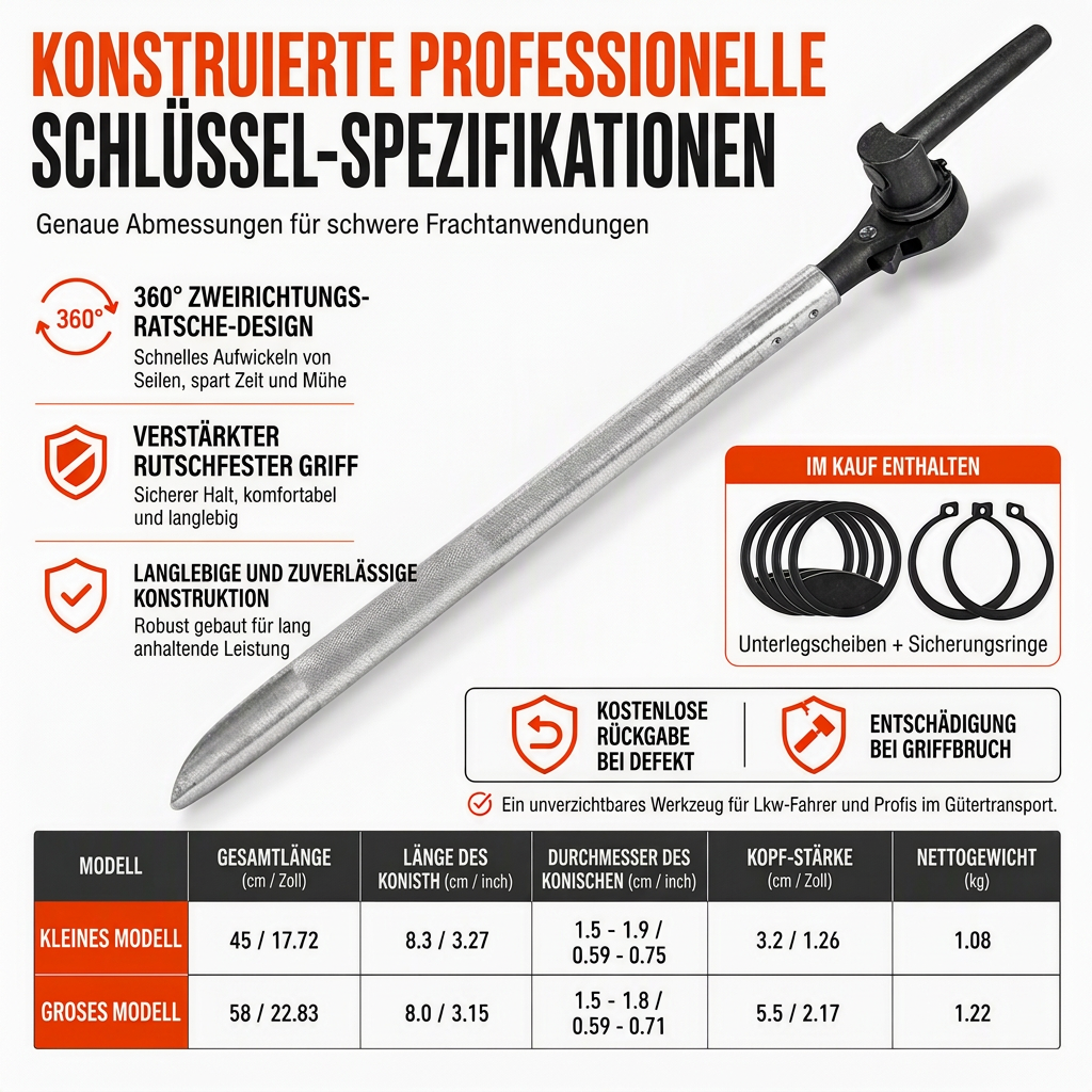🔧50% RABATT⏰Ratschenschlüssel für LKW-Seile, 360° drehbar, stabil & belastbar🚛