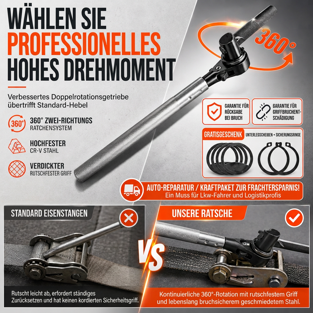 🔧50% RABATT⏰Ratschenschlüssel für LKW-Seile, 360° drehbar, stabil & belastbar🚛
