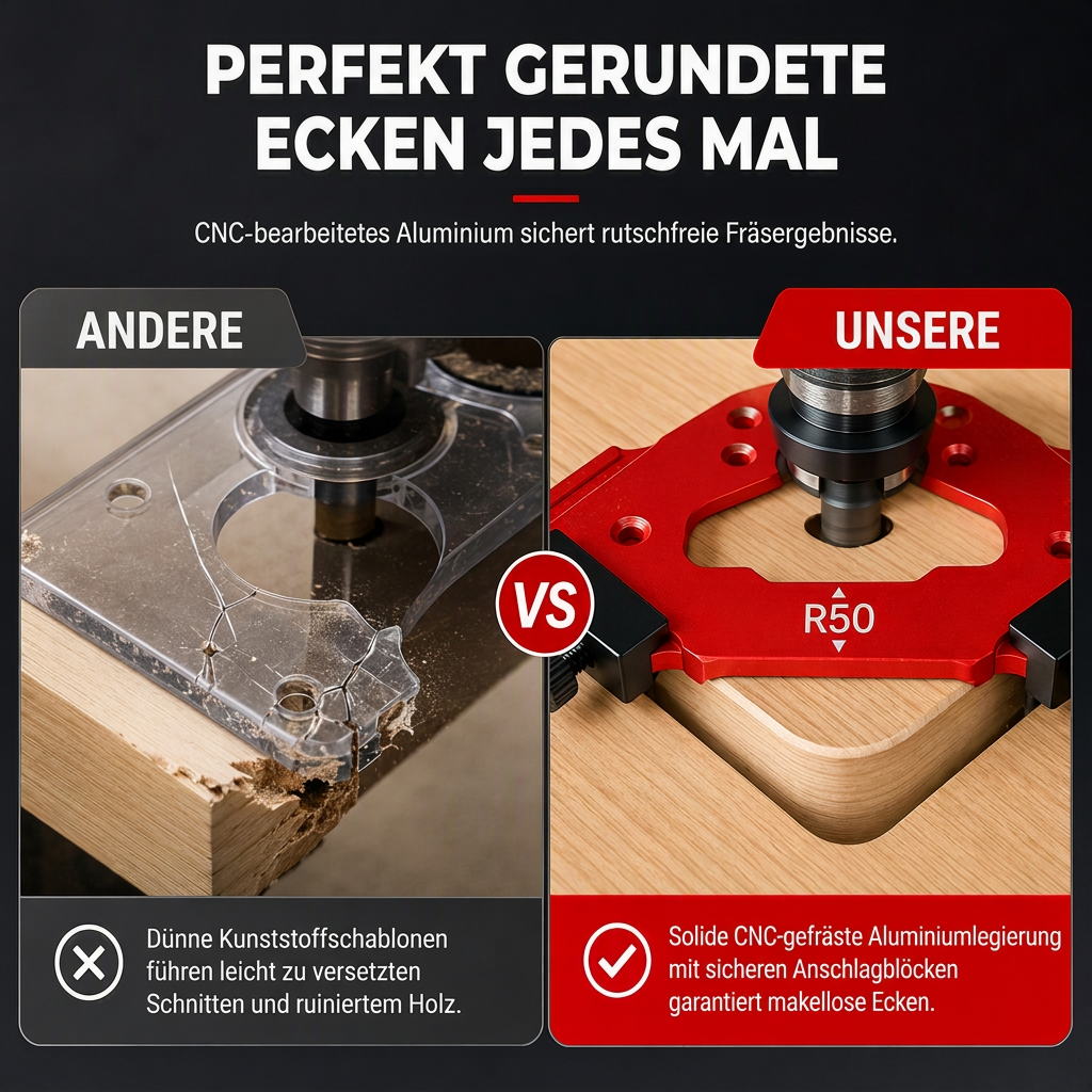 🔧 50% RABATT! 🪚 R-Winkel-Frässchablone – Für abgerundete Ecken & Holzbearbeitung ✨