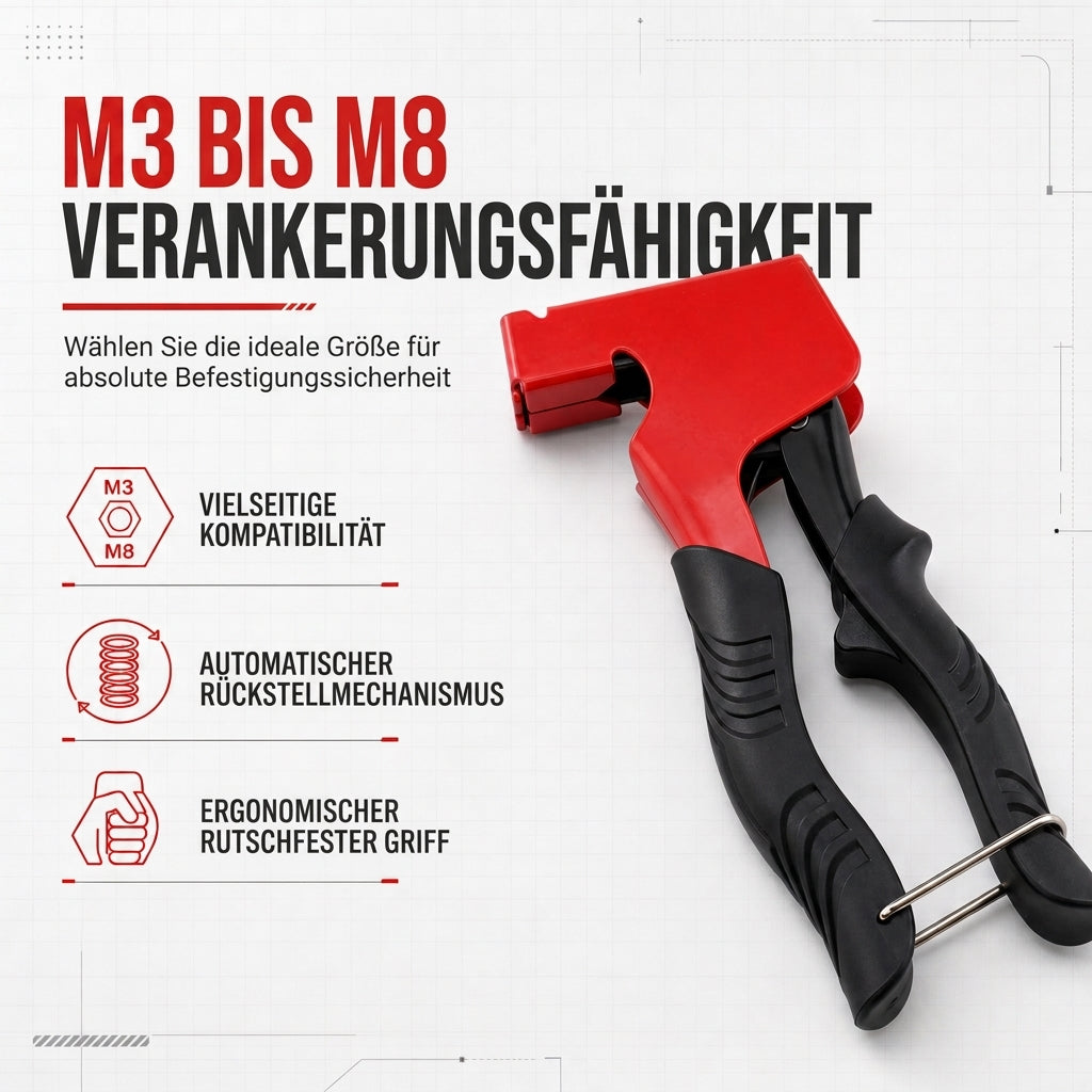 Manuelle Nietmutternzange und Werkzeug zum Festziehen von Blütenmuttern für M3-M8 Hohlwanddübel