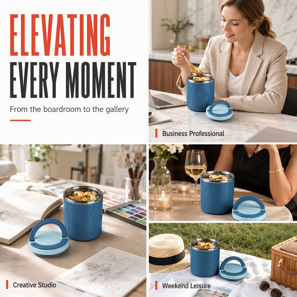 Portable Stainless Steel Insulated Lunch Box with Lid Multi Layer Stackable Bento Food Container for Students and Office Workers