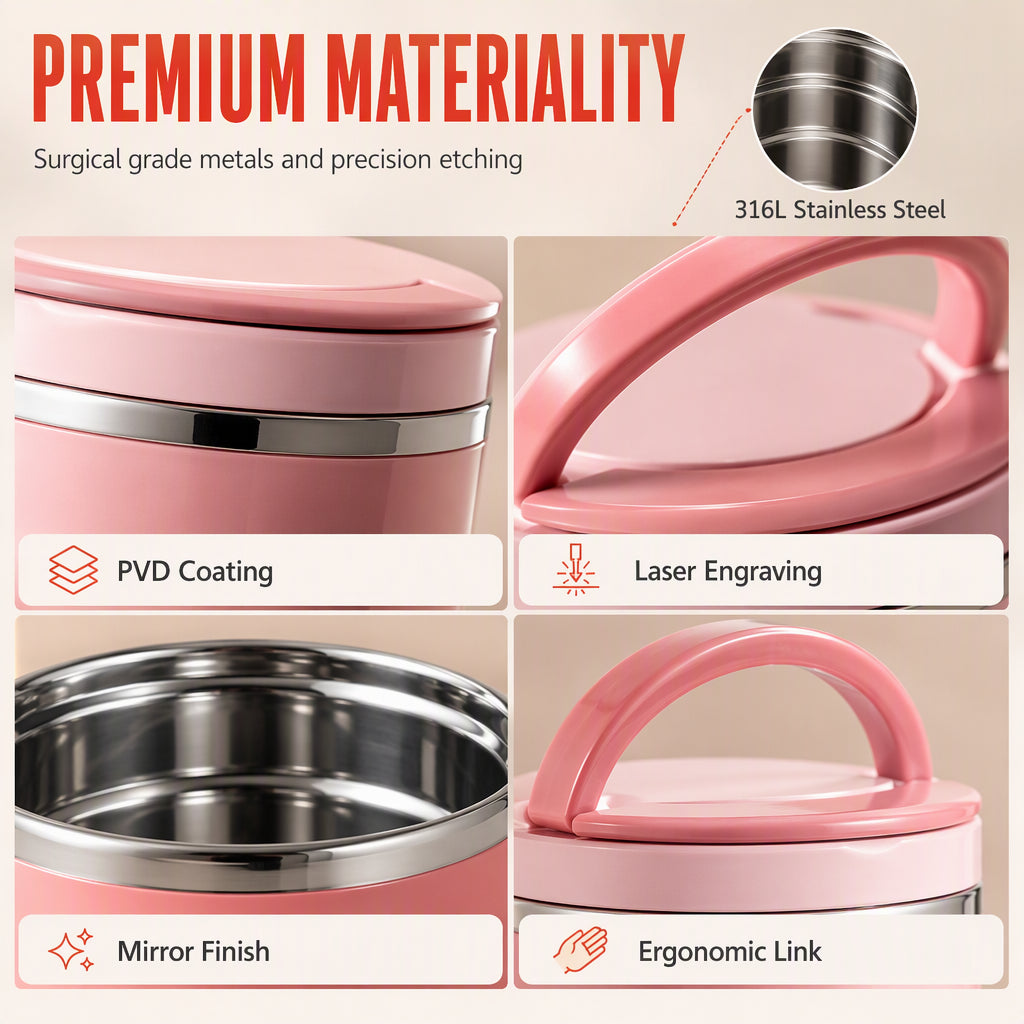 Portable Stainless Steel Insulated Lunch Box with Lid Multi Layer Stackable Bento Food Container for Students and Office Workers
