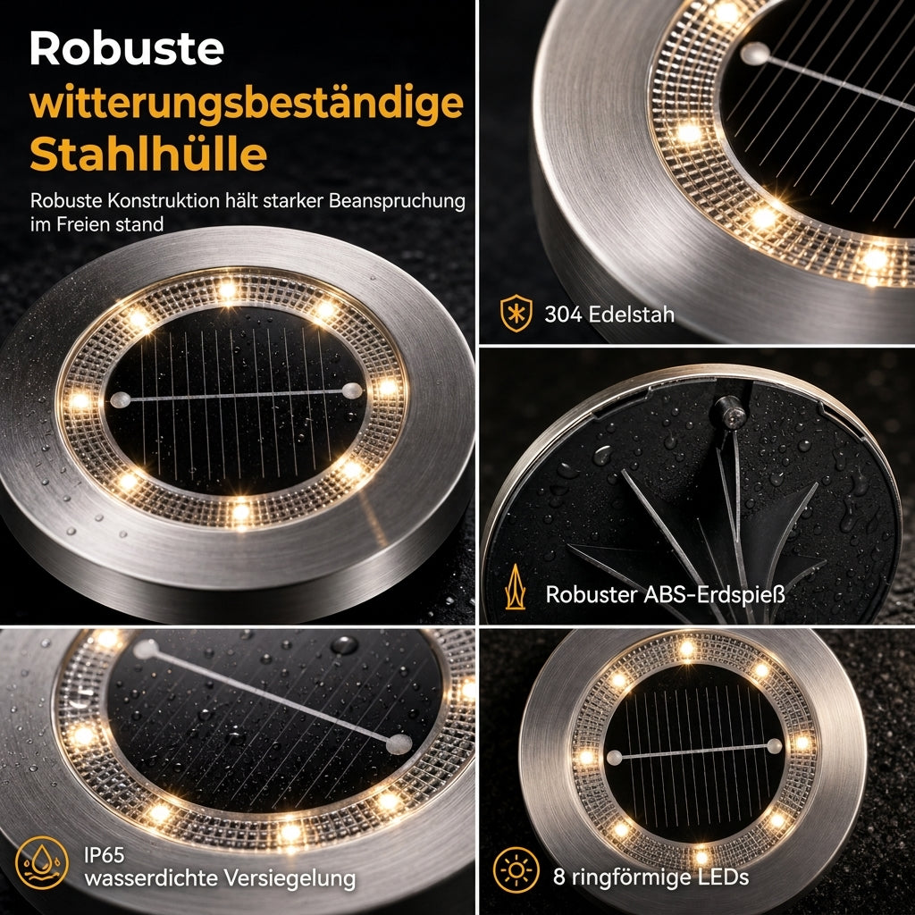 📢📢50% RABATT !!⏰Solar betriebene Erdlichter aus Edelstahl für Gartenweg und Rasen zur Landschaftsdekoration im Außenbereich