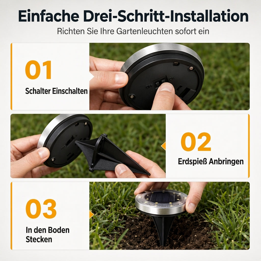 📢📢50% RABATT !!⏰Solar betriebene Erdlichter aus Edelstahl für Gartenweg und Rasen zur Landschaftsdekoration im Außenbereich