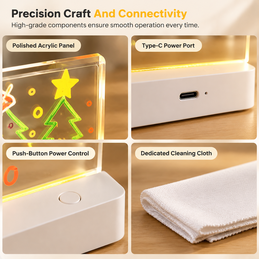 Wiederaufladbares LED-Acryl-Notizboard – Leuchtende trocken abwischbare Schreibtafel mit Ständer für Notizen & Preisanzeigen