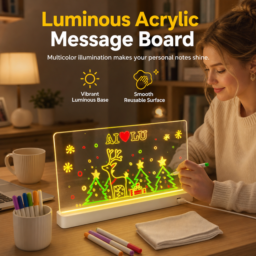 Wiederaufladbares LED-Acryl-Notizboard – Leuchtende trocken abwischbare Schreibtafel mit Ständer für Notizen & Preisanzeigen