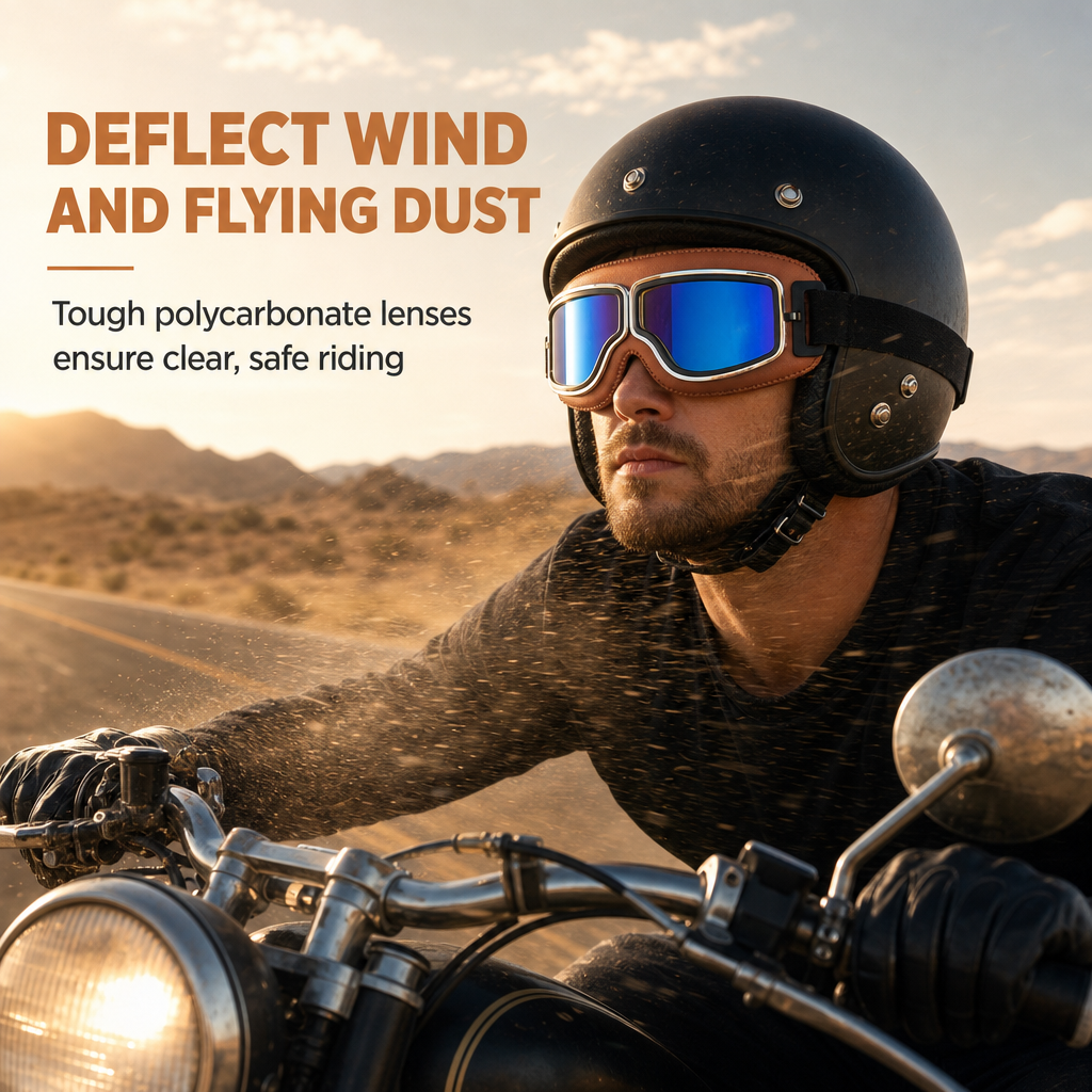 📢📢 50 % Rabatt!! ⏰ Retro-Motorradbrille im Vintage-Look – Winddichte Fahrbrille für Cruiser-Helm & Off-Road / Motocross