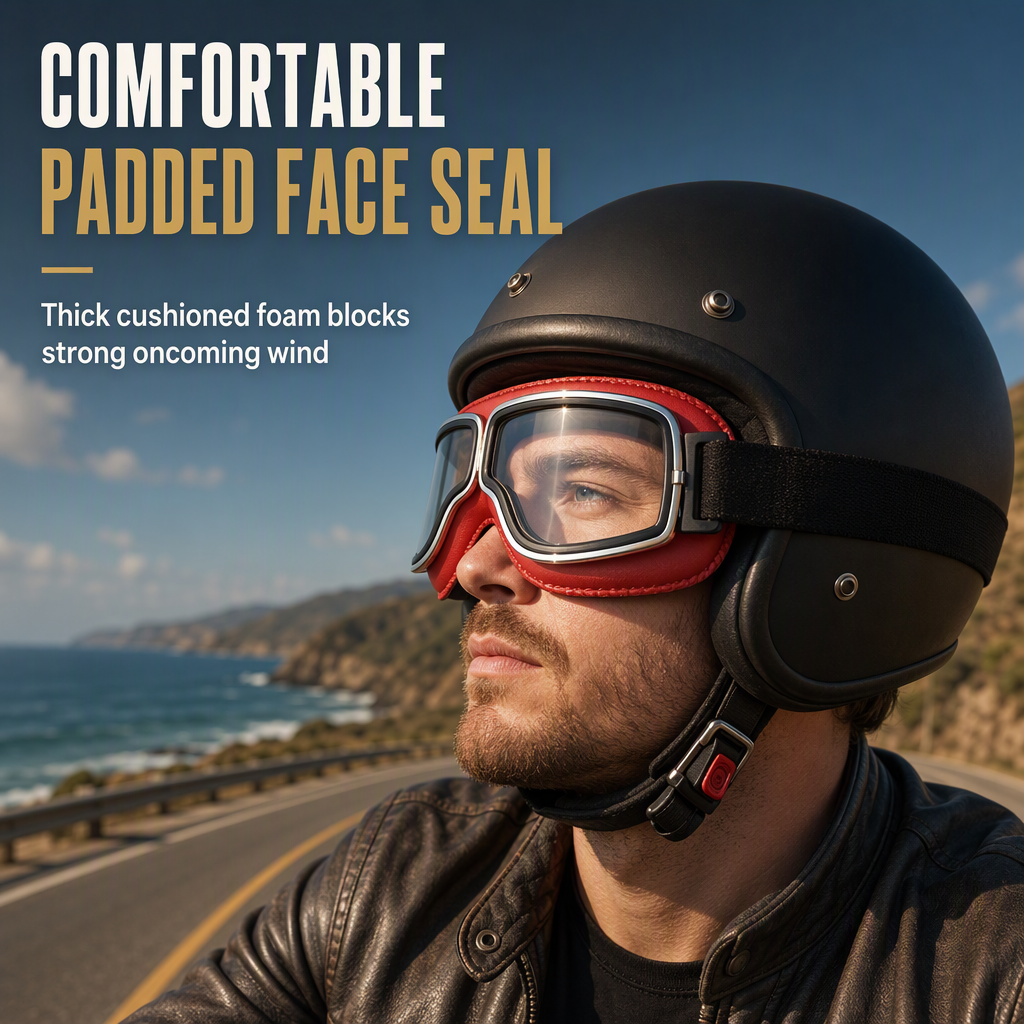 📢📢 50 % Rabatt!! ⏰ Retro-Motorradbrille im Vintage-Look – Winddichte Fahrbrille für Cruiser-Helm & Off-Road / Motocross