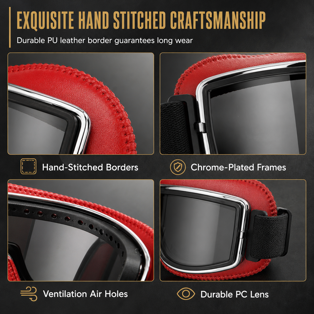 📢📢 50 % Rabatt!! ⏰ Retro-Motorradbrille im Vintage-Look – Winddichte Fahrbrille für Cruiser-Helm & Off-Road / Motocross