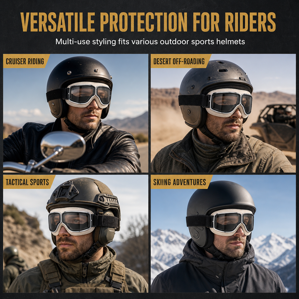 📢📢 50 % Rabatt!! ⏰ Retro-Motorradbrille im Vintage-Look – Winddichte Fahrbrille für Cruiser-Helm & Off-Road / Motocross