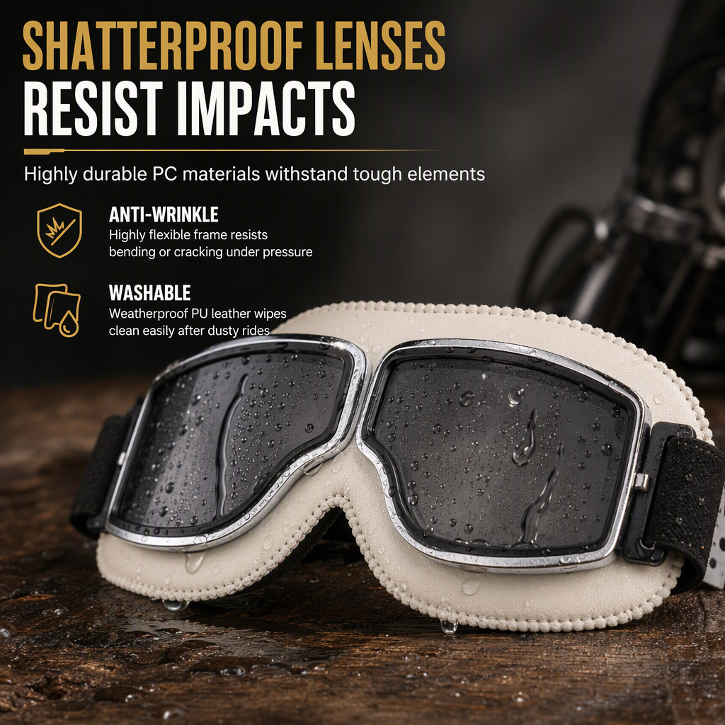 📢📢 50 % Rabatt!! ⏰ Retro-Motorradbrille im Vintage-Look – Winddichte Fahrbrille für Cruiser-Helm & Off-Road / Motocross