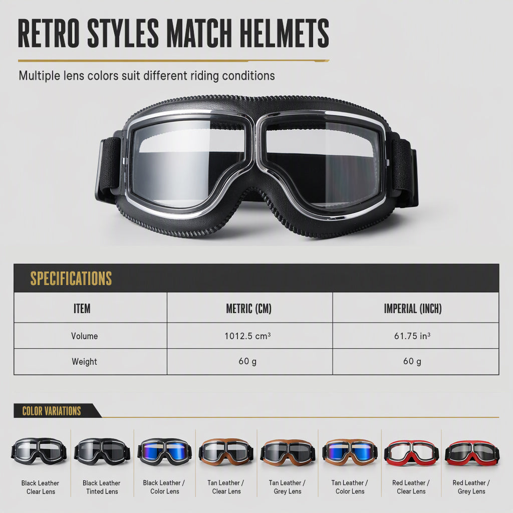 📢📢 50 % Rabatt!! ⏰ Retro-Motorradbrille im Vintage-Look – Winddichte Fahrbrille für Cruiser-Helm & Off-Road / Motocross