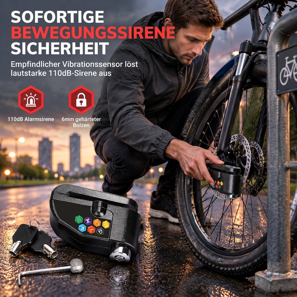📢📢40% RABATT !!⏰Diebstahlsicherung Scheibenbrems-Alarmschloss für Fahrräder Mountainbikes Motorräder und E-Bikes
