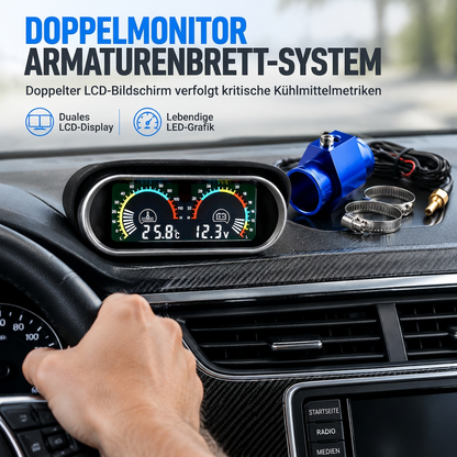 📢📢50% RABATT !!⏰Universelles 12V 24V Horizontal-LCD-Anzeigegerät für elektronische Wassertemperatur und Spannung, mit 32mm T-Stück-Adapter