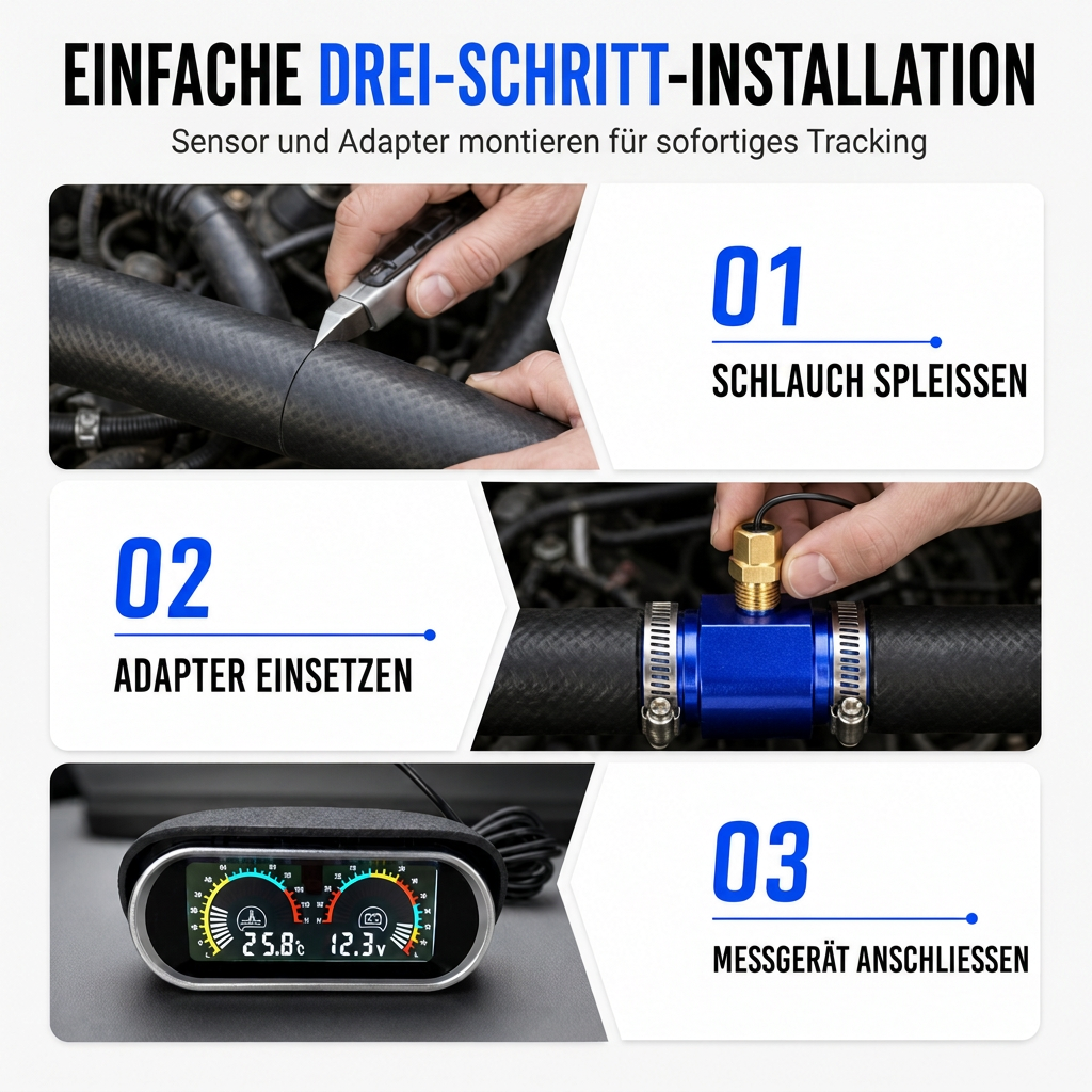 📢📢50% RABATT !!⏰Universelles 12V 24V Horizontal-LCD-Anzeigegerät für elektronische Wassertemperatur und Spannung, mit 32mm T-Stück-Adapter