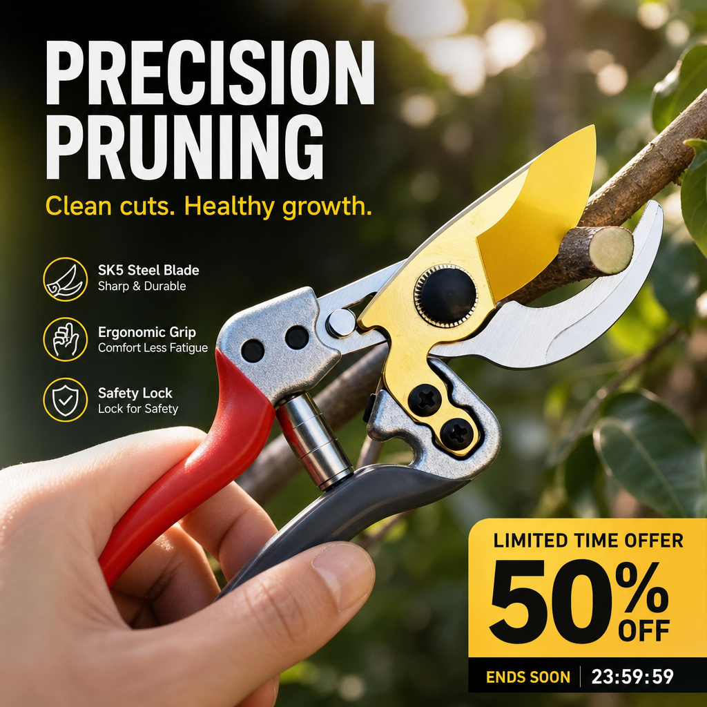 🌱  50 % Rabatt ! Robuste SK5-Gartenschere – Scharfer Schnitt, mühelose Gartenpflege! 🌿 Ultrascharfe Klinge, rutschfester Griff, stark für Äste & Sträucher ✂️