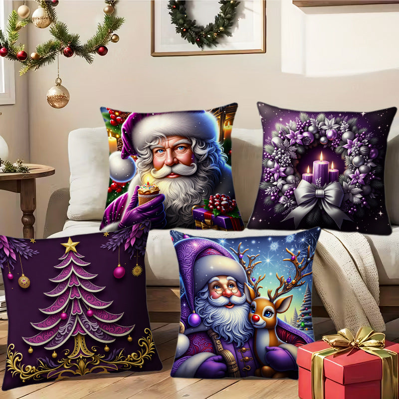 🎄 Neue 4-teilige Weihnachts-Kissenbezüge Set – Santa, Schneemann, Tannenbaum & Rentier Motive für Ihre Wohnzimmer-Dekoration